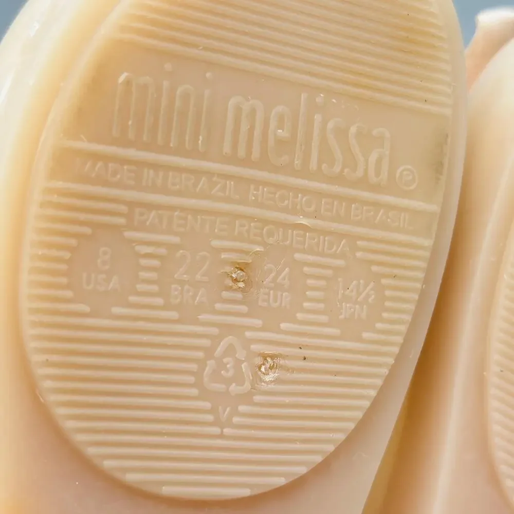 Mini Melissa Shoes Girls 8 Beige Jelly Mary Jane Bow Flat Dress Shoes Casual